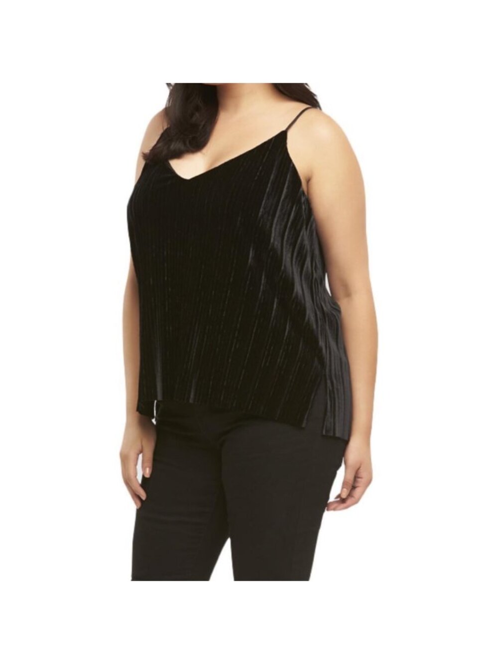 Tart Cami 4X Plus Black Pleated Velvet V Neck Strappy Tank Top Retro Party Glam